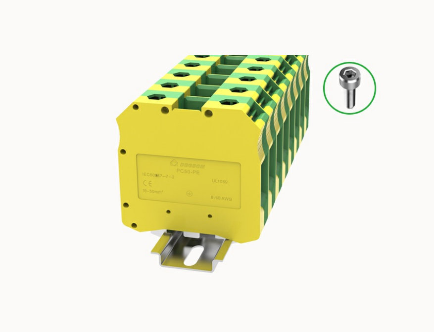 PC50-PE-01A DEGSON Screw Type PC DIN-Rail Terminal Block 50mm² (PE/Ground)