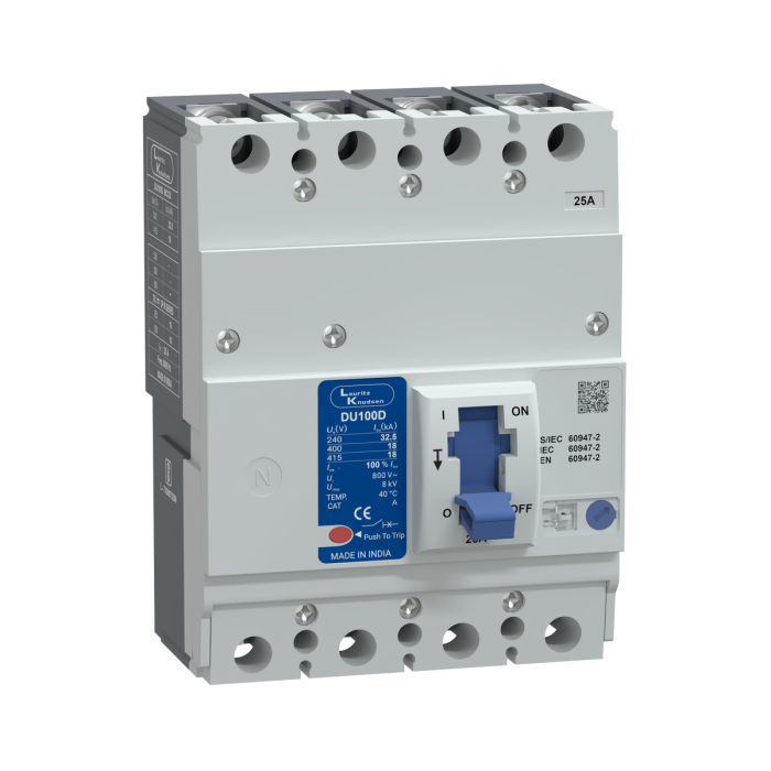 CM90518OODO Lauritz Knudsen MCCB dsine DU100D - 25 A, 4 Pole, 18 kA at 415 V AC, Thermal-Magnetic Release