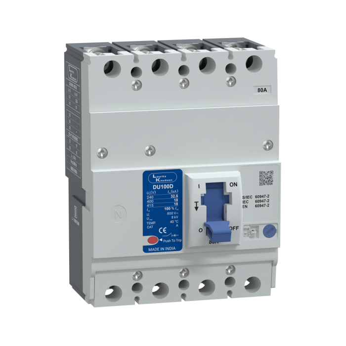 CM90518OOJO Lauritz Knudsen MCCB dsine DU100D - 80 A, 4 Pole, 18 kA at 415 V AC, Thermal-Magnetic Release