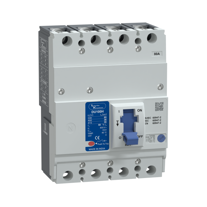 CM97933OOJ2 Lauritz Knudsen MCCB dsine DU100H - 80 A, 4 Pole, 30 kA at 415 V AC, Thermal-Magnetic Release