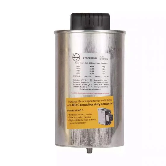 LTCCR325B2 Lauritz Knudsen PFC Capacitor LTCCR325B2 25 kVAr, 440 V - Super Heavy Duty, Cylindrical