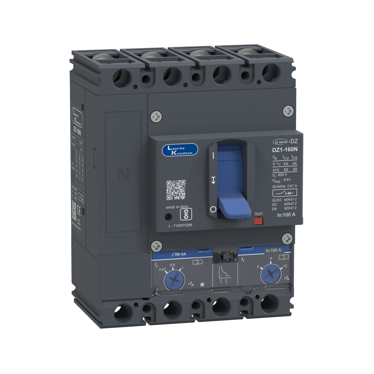 DZ0F0080CXC1AOOOO Lauritz Knudsen MCCB dsine DZ0 - 80 A, 4 Pole, 25 kA, Thermal-Magnetic Release