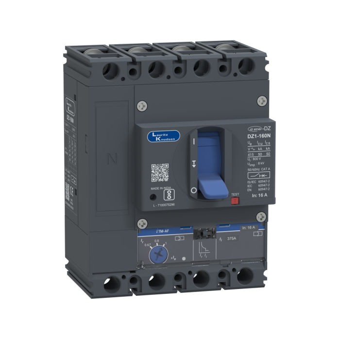DZ1F0016NXC1AOOOO Lauritz Knudsen MCCB dsine DZ1 - 16 A, 4 Pole, 50 kA, Thermal-Magnetic Release