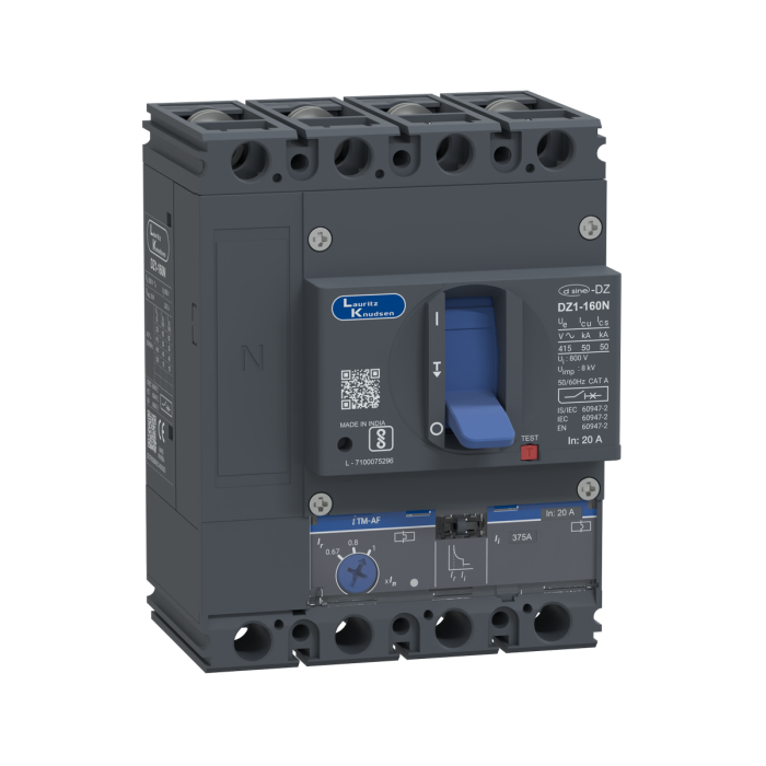 DZ1F0020NXC1AOOOO Lauritz Knudsen MCCB dsine DZ1 - 20 A, 4 Pole, 50 kA, Thermal-Magnetic Release