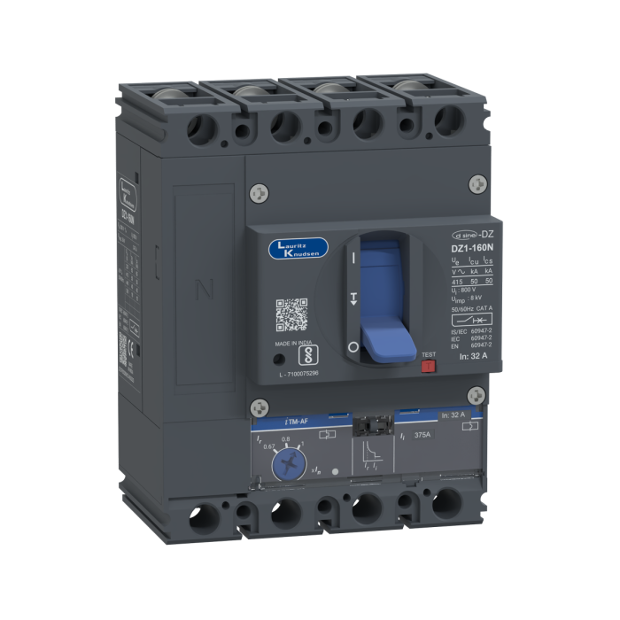 DZ1F0032NXC1AOOOO Lauritz Knudsen MCCB dsine DZ1 - 32 A, 4 Pole, 50 kA, Thermal-Magnetic Release