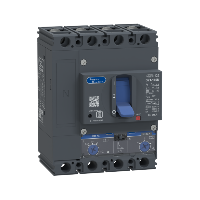 DZ1F0080NXD1AOOOO Lauritz Knudsen MCCB dsine DZ1 - 80 A, 4 Pole, 50 kA, Thermal-Magnetic Release