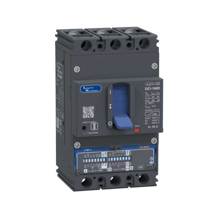 DZ1T0040DXF1AOOOO Lauritz Knudsen MCCB dsine DZ1 - 40 A, 3 Pole, 36 kA, Microprocessor Release iTRP1
