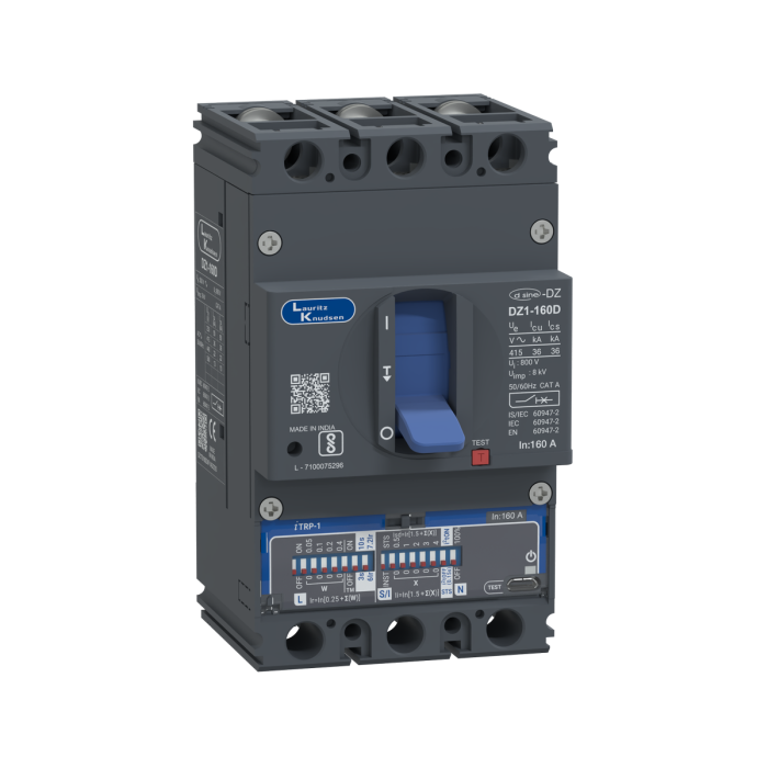 DZ1T0160DXF1AOOOO Lauritz Knudsen MCCB dsine DZ1 - 160 A, 3 Pole, 36 kA, Microprocessor Release iTRP1
