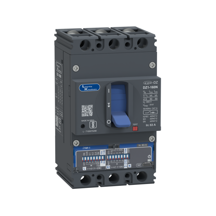 DZ1T0063NXF1AOOOO Lauritz Knudsen MCCB dsine DZ1 - 63 A, 3 Pole, 50 kA, Microprocessor Release iTRP1