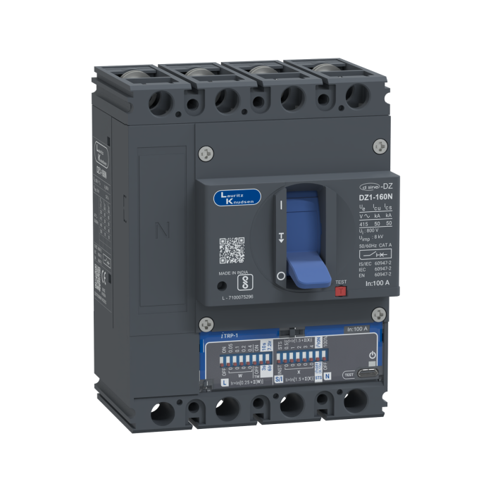 DZ1F0100NXF1AOOOO Lauritz Knudsen MCCB dsine DZ1 - 100 A, 4 Pole, 50 kA, Microprocessor Release iTRP1
