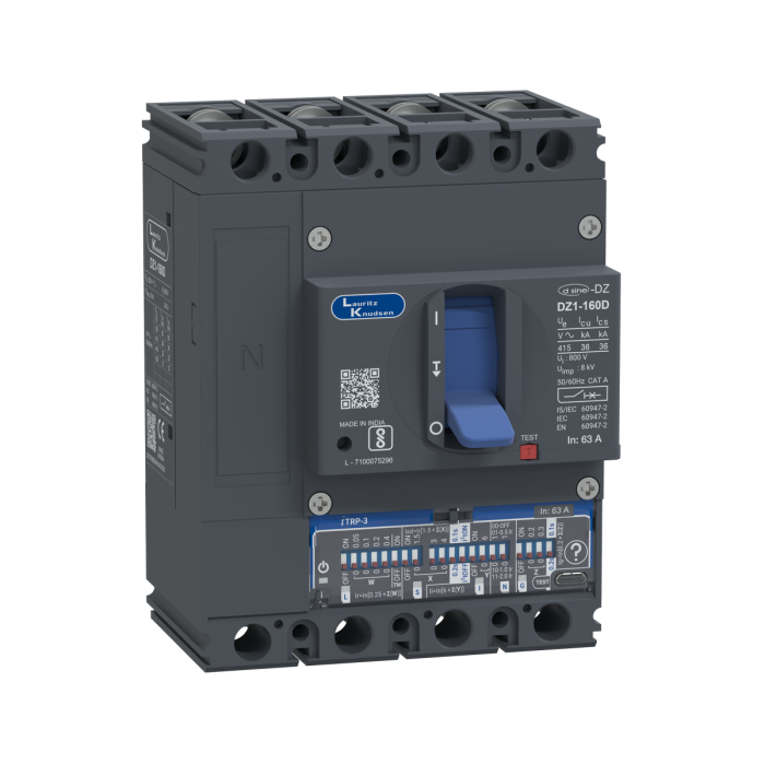 DZ1F0063DXH1AOOOO Lauritz Knudsen MCCB dsine DZ1 - 63 A, 4 Pole, 36 kA, Microprocessor Release iTRP3