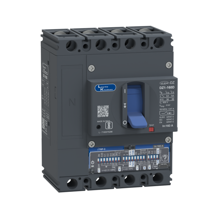 DZ1F0160DXH1AOOOO Lauritz Knudsen MCCB dsine DZ1 - 160 A, 4 Pole, 36 kA, Microprocessor Release iTRP3