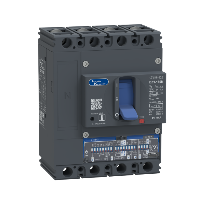 DZ1F0040NXH1AOOOO Lauritz Knudsen MCCB dsine DZ1 - 40 A, 4 Pole, 50 kA, Microprocessor Release iTRP3