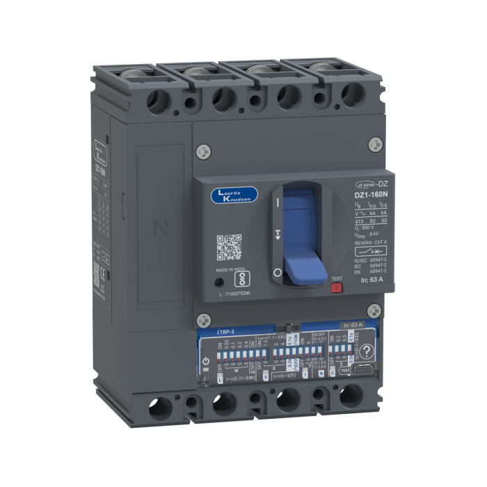 DZ1F0063NXH1AOOOO Lauritz Knudsen MCCB dsine DZ1 - 63 A, 4 Pole, 50 kA, Microprocessor Release iTRP3