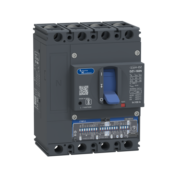 DZ1F0100NXH1AOOOO Lauritz Knudsen MCCB dsine DZ1 - 100 A, 4 Pole, 50 kA, Microprocessor Release iTRP3